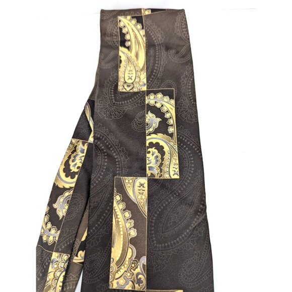 Giorgio Brutini Brown and Gold Geometric Silk Necktie Standard 59 Inch - Picture 3 of 6